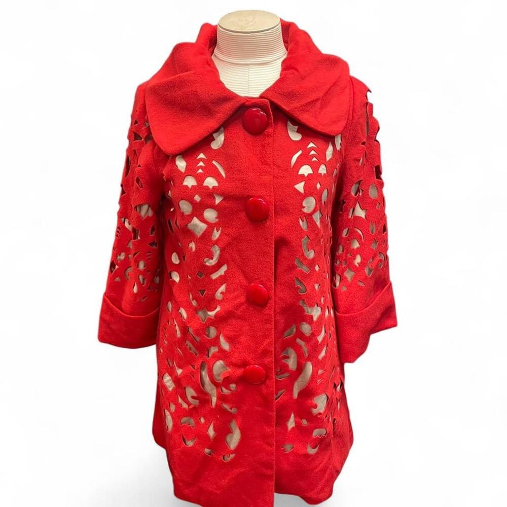 Red faux fur coat